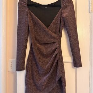 SELF Dark purple glitter Ruched Wrap Long Sleeve Dress
